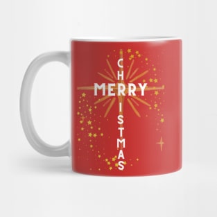 Christmas Cross and Star White Letters on Red Mug